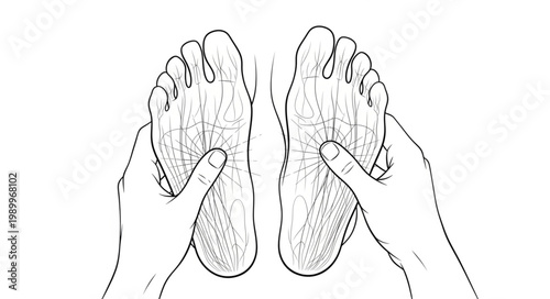 Close up of hands massaging feet with sketch effect.