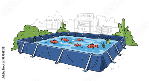 Rectangular Above Ground Swimming Pool Filled With Water and Decorations.