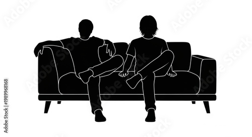 Two men sitting on a sofa silhouette.