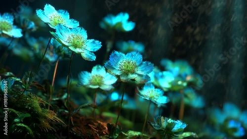 Vibrant Blue Flowers in a Lush Forest Setting