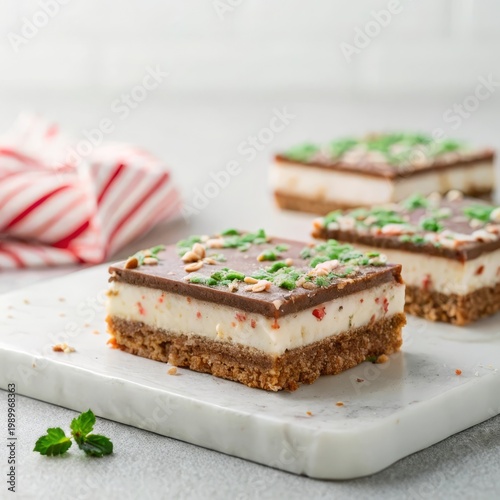 Caramel Mint Dessert Cookie Pie Gourmet Food Photography Sweet Treat Layered Dessert Close-Up