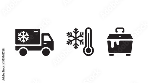 Refrigerated Truck Snowflake Thermometer Freezer Icons for Logistics Temperature Control