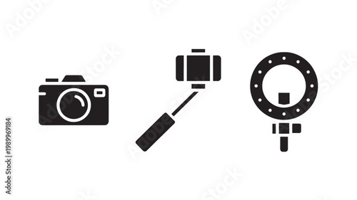 Photography and Videography Icons - Camera, Smartphone, Ring Light