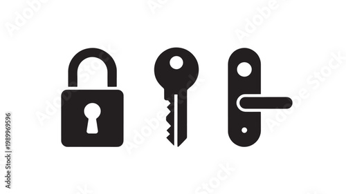 Padlock and Key Icons for Security and Access Control Concepts
