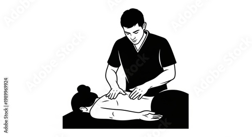 Therapist performing massage on a womans back.