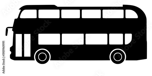 Double Decker Bus Silhouette Vector - City Tour Public Transport Icon