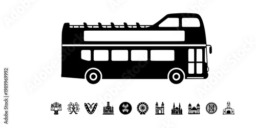 Double Decker Bus Silhouette Vector - City Tour Public Transport Icon