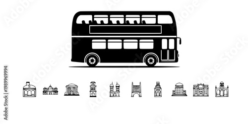 Double Decker Bus Silhouette Vector - City Tour Public Transport Icon