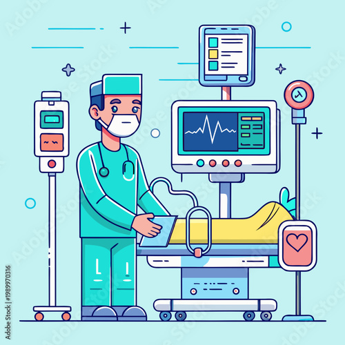 Anesthesiologist monitors patient during medical procedure