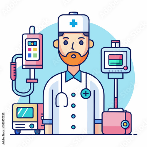 Anesthesiologist with Medical Equipment Illustration