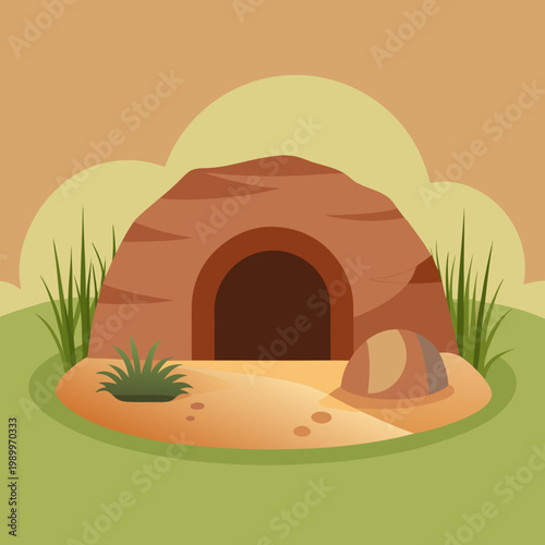 Animal burrow entrance in natural landscape