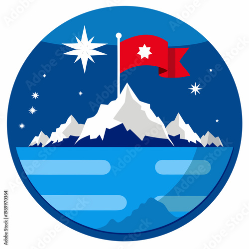 Antarctic Summit With Flag Under Starry Night Sky