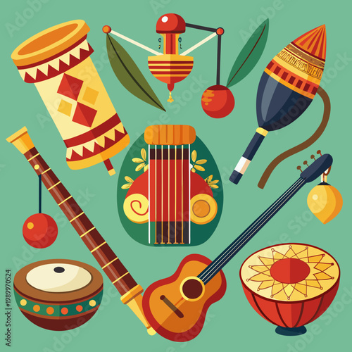 Assortment of Traditional Cultural Musical Instruments