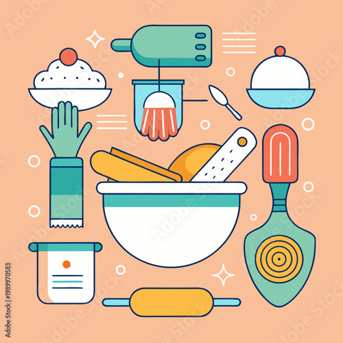 Baking Utensils and Ingredients Vector Illustration