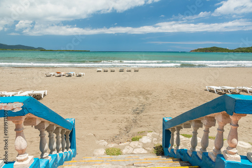 Stairs Leading to Empty Beach and Ocean - Cuba Caribbean