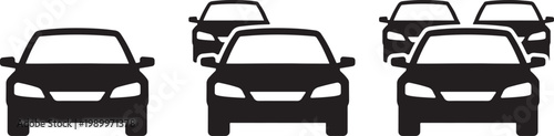 Cars Icon Set Traffic jam silhouette on Transparent Background