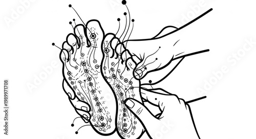 Acupressure points on human foot illustration.