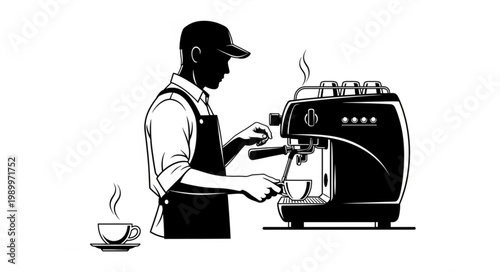 Barista Making Coffee With Espresso Machine.