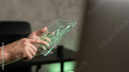 Hands stock analysis digital futuristic technology finance investment growth data