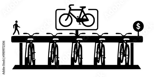 Bike Sharing Station Silhouette Vector - Sustainable Urban Mobility Icon