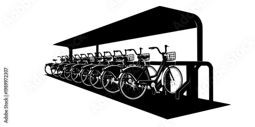 Bike Sharing Station Silhouette Vector - Sustainable Urban Mobility Icon