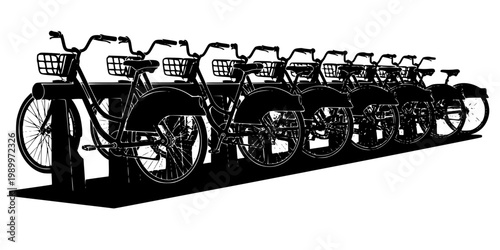 Bike Sharing Station Silhouette Vector - Sustainable Urban Mobility Icon