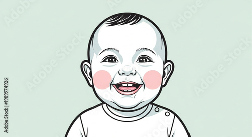 Happy Baby Face Illustration with Rosy Cheeks.