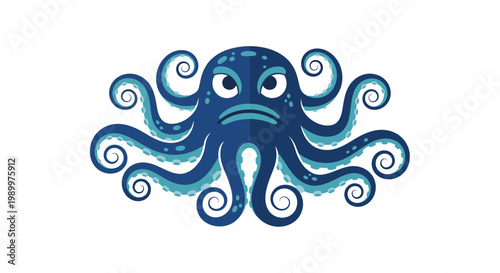 Blue cartoon octopus with swirly tentacles.