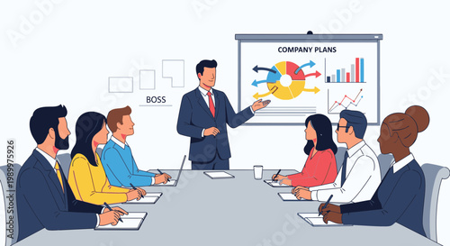 Businessman presenting to colleagues in meeting 10.