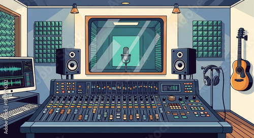 Recording Studio Interior with Sound Mixer and Equipment.