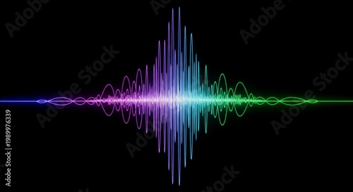 A vibrant sound wave graphic with colorful, swirling patterns on a black background ai