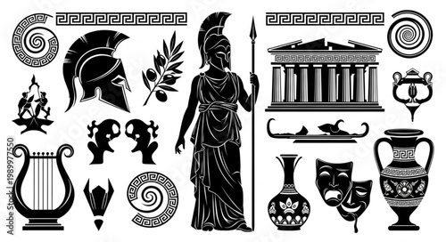 Ancient Greek Mythology Symbols and Figures Collection.