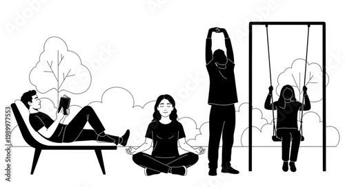 People enjoying various leisure activities in a park setting.