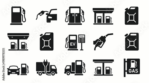 Fuel and Energy Icons on White Background