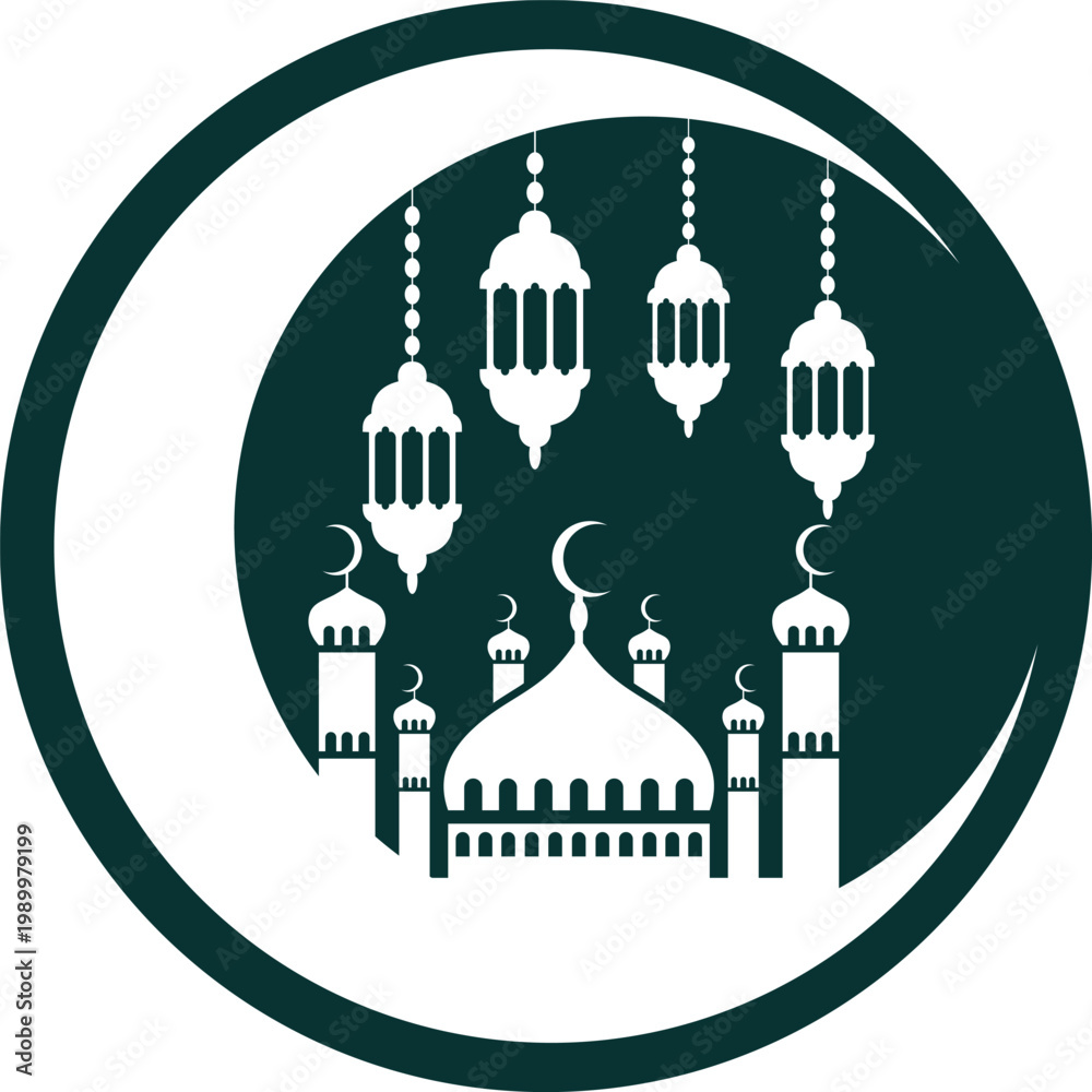 Fototapeta premium Ramadan Kareem Crescent Moon Mosque Lantern Logo