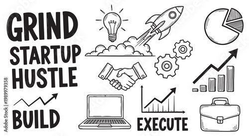 Startup build and execute business development hand drawn sketches.