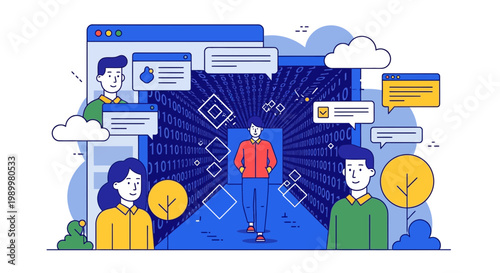 Cyberspace Pathway and Digital Connection Vector Illustration