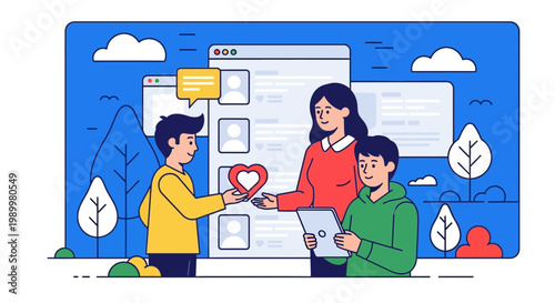 Digital Social Engagement and Online Interaction Vector Illustration