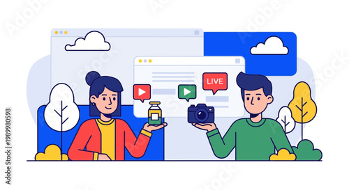 Blogging and influencer marketing concept vector illustration