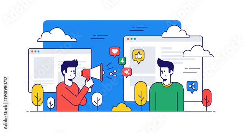 Viral Marketing and Social Media Engagement Vector Illustration