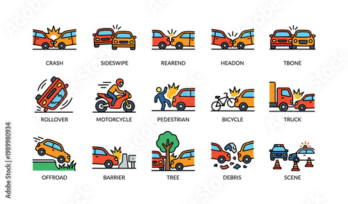 Vehicle collision types illustrated as icons on white background
