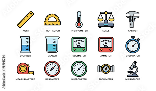 Measurement instrument icons arranged in grid on white background