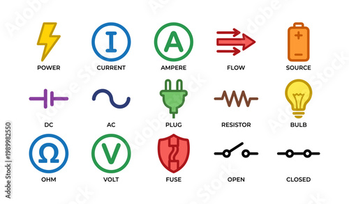 Electrical symbols illustrating components and circuit concepts