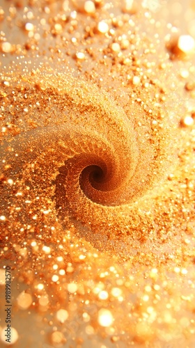 Spiral of golden glitter dust with bokeh and no people