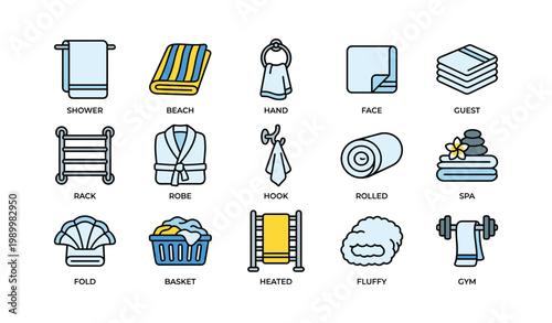 Towel and spa icons representing bath linens and amenities