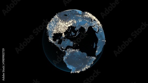 Digital planet with connecting lines linking different cities 4k.