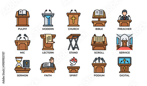 Pulpit and lectern icons representing church service elements