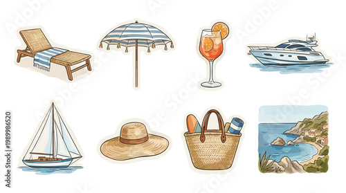 Collection of summer vacation and travel icons: perfect for holiday designs