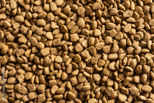 A top view image of a bowl of hard cat food. The small bits of cat kibble show the rough and crunchy texture. 