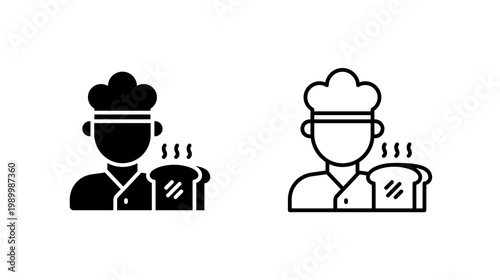 Baker bread glyph outline icon. Professional bread maker. Used for bakery and food service. Culinary and chef.